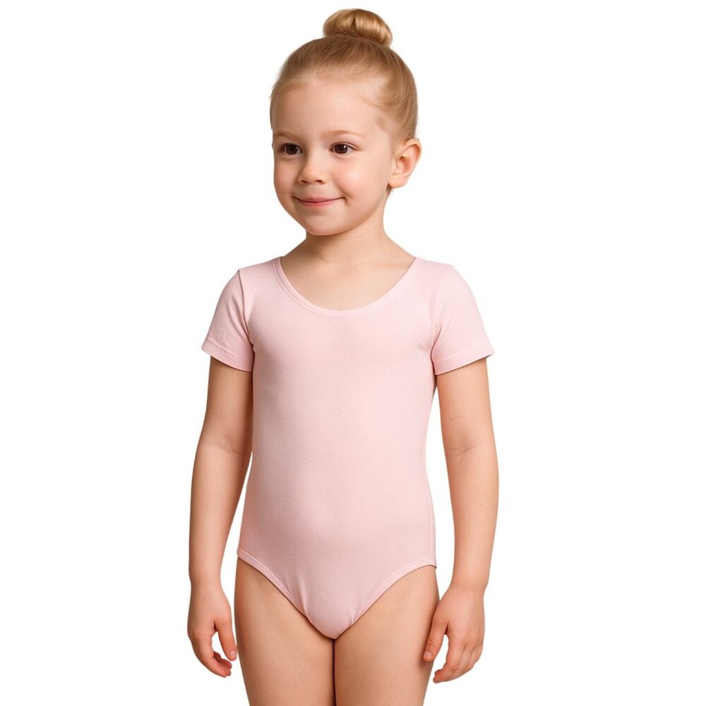 Danskin Childs L 12-14 Leotard Petal Pink Short Sleeve Scoop Neck Dance